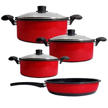 Imagem de Conjunto de Panelas Esmaltadas e Frigideira Vermelho de Agatha sem Tampas de Vidro
