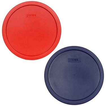 Imagem de Pyrex 7403-PC 10 xícaras (1) Poppy Red (1) tampas de armazenamento de plástico redondas azuis