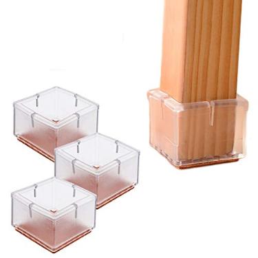 Imagem de Protetores de piso de silicone para cadeiras de móveis, poltronas com feltro, Square L: 1-1/4" W: 1-1/4", Transparent
