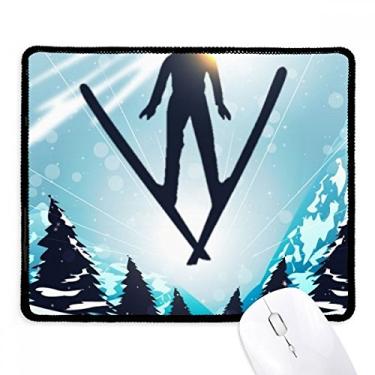 Imagem de Tapete de borracha para jogos de inverno para esqui árvore aquarela com borda costurada