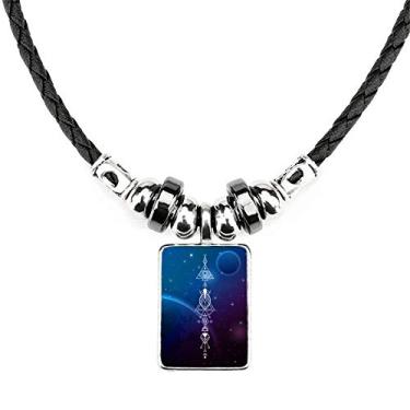 Imagem de DIYthinker Colar Alien Totem Geometria Céu Estrelado Pingente de Corda de Couro Torque