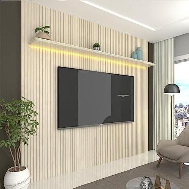 Imagem de Painel para Tv até 85 Polegadas Impressão Ripada com Led Requinte 220cm Gelius Móveis Off White Ripado