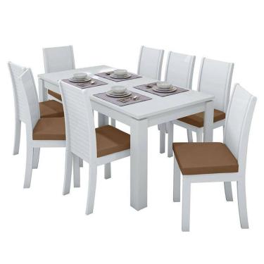 Imagem de Mesa de Jantar 200x90 com 8 Cadeiras Athenas Branco/ - Móveis Lopas