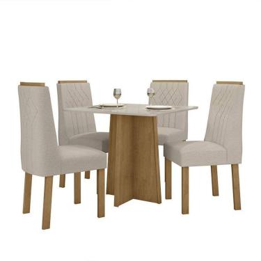 Imagem de Mesa de Jantar Celebrare 90x90 com 4 Cadeiras Exclusive Amêndoa/Off White/ - Móveis Lopas