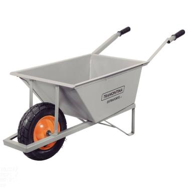 Imagem de Carrinho De Mão Extraforte Com Caçamba Reforçada Metálica Cinza 80 L, Braço Metálico E Pn