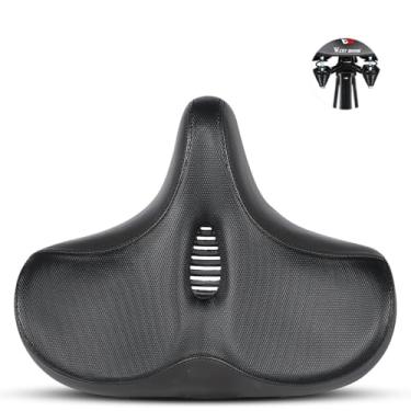 Imagem de Assento de bicicleta absorvente de choque de mola dupla, selim de bicicleta alargado e espesso, almofada de assento de bicicleta ergonômica, couro à prova d'água/universal-B