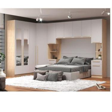 Imagem de Quarto Modulado 3 Guarda Roupas 2 Mesas de Cabeceira 1 Módulo Ponte Aéreo San Diego Aveiro Oak/Cinza Urbano