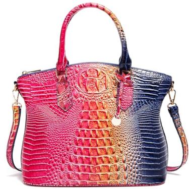 Imagem de Makcr Joacbv Bolsa feminina em relevo de crocodilo com alça superior bolsa de couro transversal grande com alça de ombro, 1 rosa azul colorida