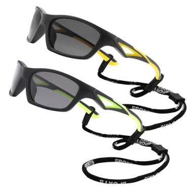 Imagem de LIU·WEN Óculos de sol polarizados para esportes de beisebol infantil, pacote com 2 - persianas flexíveis com alça para meninos e meninas de 2 a 8 anos, Lente B5 cinza/cinza + lente cinza/cinza, Mediun