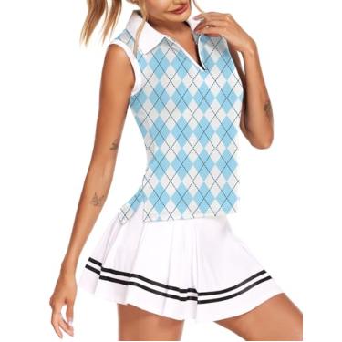 Imagem de HOTLOOX Camisa polo feminina de golfe sem mangas FPS 50+ secagem rápida com zíper gola V camiseta regata P-GGG, Xadrez 630, PP