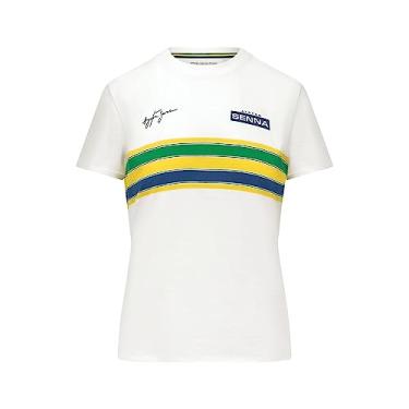 Imagem de Ayrton Senna camiseta feminina listrada capacete, Branco, XX-Large