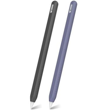 Imagem de CUBETOOU Pacote com 2 capas de silicone para Apple Pencil 2ª geração, capa protetora ultrafina, acessórios (preto + azul meia-noite)