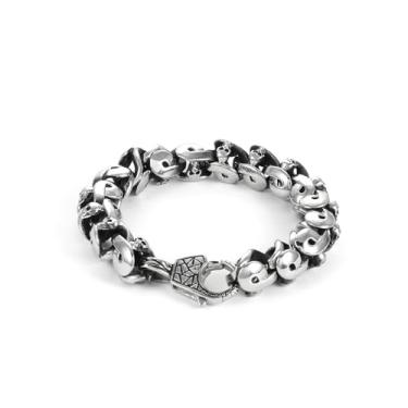 Imagem de Klapgo Pulseira masculina de aço inoxidável, pulseira de elos de caveira torcida punk rock grande com fechos de lagosta, polimento, Large, Aço inoxidável, Sem Pedra Preciosa