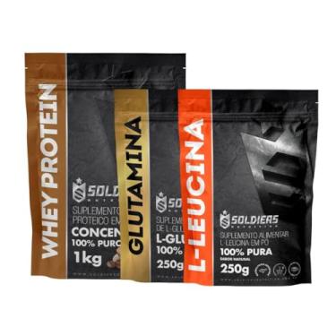 Imagem de Kit: Whey Protein Concentrado 1Kg + Glutamina 250g + Leucina 250g - 100% Importado - Soldiers Nutrition Sabor:Mocaccino
