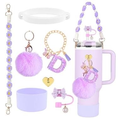 Imagem de Conjunto de acessórios para copos Stanley, topo de palha com laço de 10 mm, bota de silicone, alça de alça de garrafa de água, pingentes de letras para tampa de canudo Stanley Cup 1,134 g Copo de 850