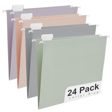 Imagem de Y YOMA Pacote com 24 pastas de arquivo coloridas tamanho carta decorativa pasta de arquivo bonita para armário de arquivo, escritório, casa, com abas ajustáveis de corte 1/5, 4 cores Morandi