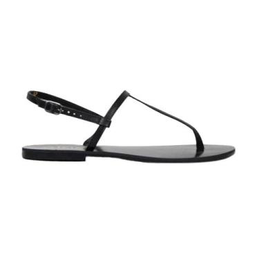 Imagem de Sandália Rasteirinha Flat Tira em T Strap de Couro - Tamanhos Grandes 