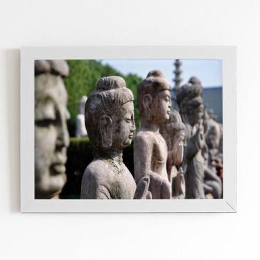 Imagem de Buda Estátuas Fotografia Quadro Moldura Branca 60X40Cm - Plimshop