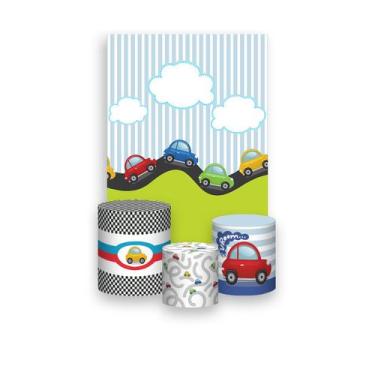 Imagem de Painel De Festa Vertical 1,50 x 2,20 + Trio De Capas Cilindro - Carros