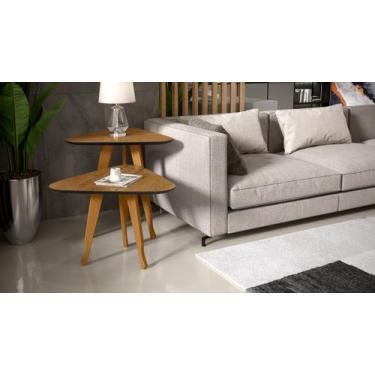 Imagem de Mesa Lateral e Apoio 3 Pontas Plus Pés Madeira cor Freijó/Preto - Comp