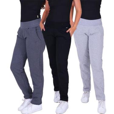 Imagem de Kit 3 Calças Moletom Algodão com Bolsos Peluciado - Click Mais Bonita,