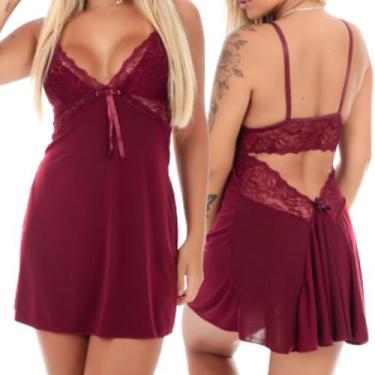 Imagem de Camisola sensual feminina de renda e costas aberta sem bojo - MICLICK 