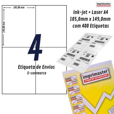 Imagem de 400 Etiquetas Adesivas A4 Envios E-commerce 105,0 X 149,0mm - Imprimas