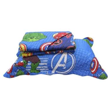 Imagem de Kit Colcha Dupla Face Azul Solteiro Vingadores Peças Jolitex