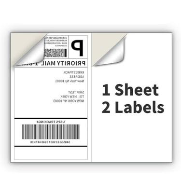Imagem de Etiquetas de envio 2 por folha/21,6 x 14 cm Etiquetas de correspondência para impressoras a laser e jato de tinta, etiquetas autoadesivas de meia página para pacotes (100 folhas, 200 etiquetas)