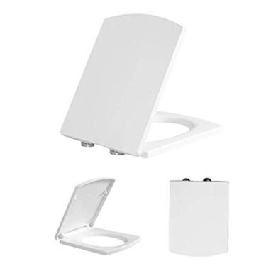 Imagem de Assento de vaso sanitário quadrado macio, fechamento lento, branco, tampa de assento de vaso sanitário, plástico duro, liberação rápida, fechamento automático e fácil limpeza, tampa de vaso sanitário