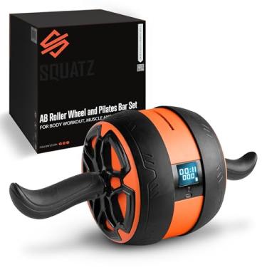 Imagem de SQUATZ Roda de rolo Ab Digital – Roda Ab Ultra Larga com Tapete de Pilates, para Treinamento de Força Abdominal e Núcleo com Programa de Exercícios, Com Alças de Borracha de Algodão, Construtor de Força Geral