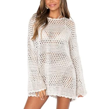 Imagem de nratto Saída de praia feminina de crochê vazada, Branco, Medium-Large