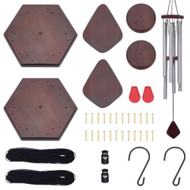 Imagem de WEBEEDY Kit de reparo de sinos de vento de substituição de 37 peças de sinos de vento, kit de fabricação de sinos de vento faça você mesmo, incluindo 2 tampos hexagonais, apanhadores de vento, cordão