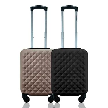 Imagem de Conjunto de 2 Malas de Bordo Rígidas ABS, Tamanho PP, Infantil, Compatível ANAC, com Cadeado e Rodas 360°, de 8kg, D1PPC2 (Preto/Rosé)