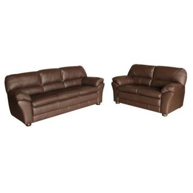 Imagem de Jogo de Sofá 2 e 3 Lugares Sala de Estar Pés Madeira Laura Couro Choco