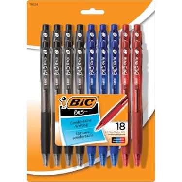 Imagem de BIC Caneta esferográfica retrátil BU3 Grip, ponta média (1,0 mm), preta, aderência confortável para escrita suave, 18 unidades