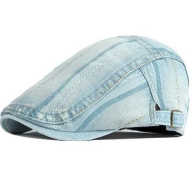 Imagem de Boina Britânica Clássica Jeans Viseira Retro Poliéster Listrada Moda C
