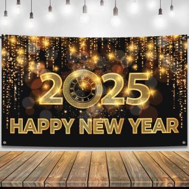 Imagem de Banner Feliz Ano Novo 2025 KatChon - 183x112cm com Fita