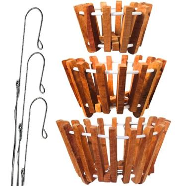 Imagem de DESQUIGGLE Conjunto de 3 cestas de cultivo de orquídeas rústicas especializadas para atividades ao ar livre com cabides, cestas de vanda