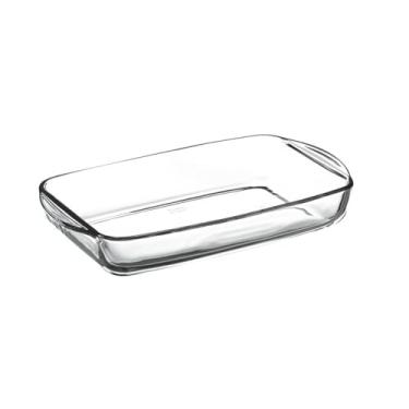 Imagem de Conjunto de assadeira de vidro totalmente temperado resistente a altas temperaturas, prato oval de peixe assado e tigela de carne - retangular transparente - tamanho pequeno sem tampa 2L