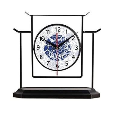 Imagem de Relógio de Mesa Vintage Simples Relógio de Ferro Sala de Estar Escritório Decoração de Cerâmica Silencioso Relógio de Mesa Relógio de Mesa(E)