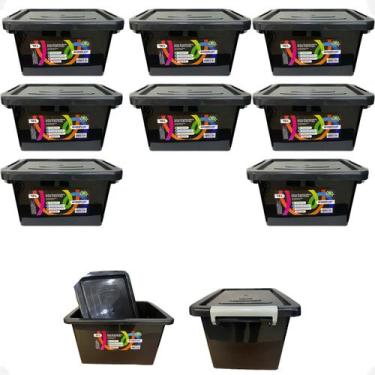 Imagem de Kit 8 Caixa Organizadora Multiuso Preta Com Trava 10 Litros - Arqplast