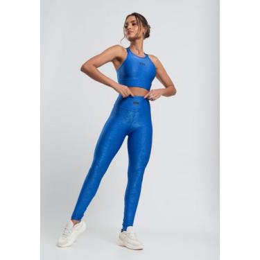 Imagem de Calça Legging Suplex Canelada com Brilho e Recortes Azul Salvatore Fas