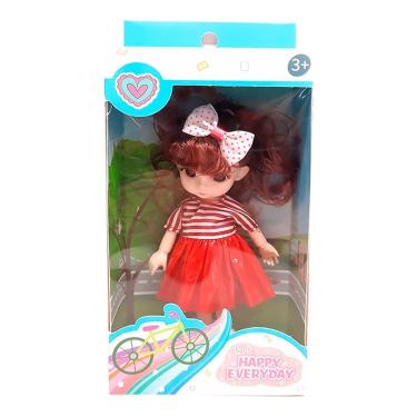 Imagem de Mini Boneca Gina Happy Everyday com Vestido Fashion Vermelho 15cm T048 - BBR Toys