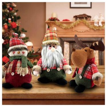 Imagem de Kit Trio Bonecos De Natal Boneco De Neve Papai Noel Rena Xadrez 22cm