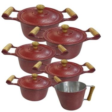 Imagem de Jogo de Panelas Vermelha em Alumínio Batido Fundido 6 Peças Craquelada Grossa com Tampa de Alumínio