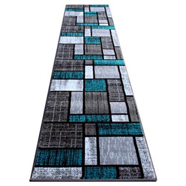 Imagem de Tapetes Masada, Tapete de área da coleção Stephanie Design contemporâneo moderno 1110 Turquesa Cinza Branco Preto, Moderno, (2 Feet 4 Inch X 11 Feet) Runner