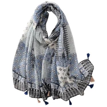 Imagem de Cachecol com capuz, xale 187 x 83 cm, lenços femininos com estampa geométrica, para viagem, xale para mulheres, elegante, azul claro, com capuz