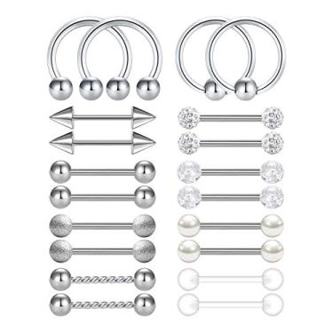 Imagem de Mayhoop Anéis de mamilo de aço inoxidável 14G, 36 peças, piercing de lingueta, barra reta, 14 mm, 16 mm, 18 mm de comprimento, para mulheres e homens, 14G, Metal, Zircônia cúbica