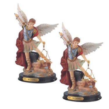 Imagem de ICE ARMOR Conjunto de 2 peças 23 cm H Arcanjo Miguel Estátua de São Miguel O Anjo Mais Forte Estátua Sagrada Ornamento Decoração de Sala de Casa Escritório Ideias para inauguração de casa, feriados e